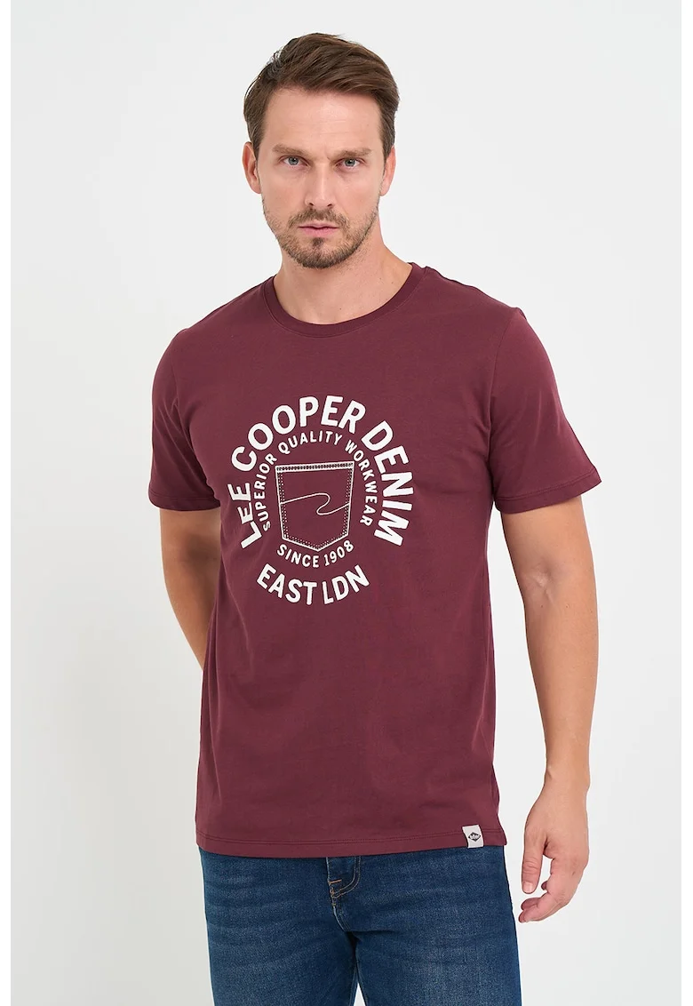Tricou cu logo si decolteu la baza gatului, Rosu inchis