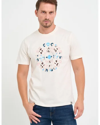 Tricou de bumbac cu logo, Crem