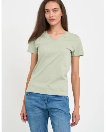 Tricou cu decolteu in V, Verde pal