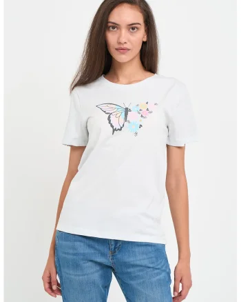 Tricou cu decolteu rotund, Alb