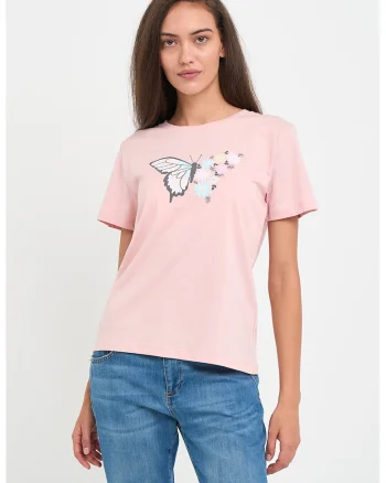 Tricou cu decolteu rotund, Roz pal