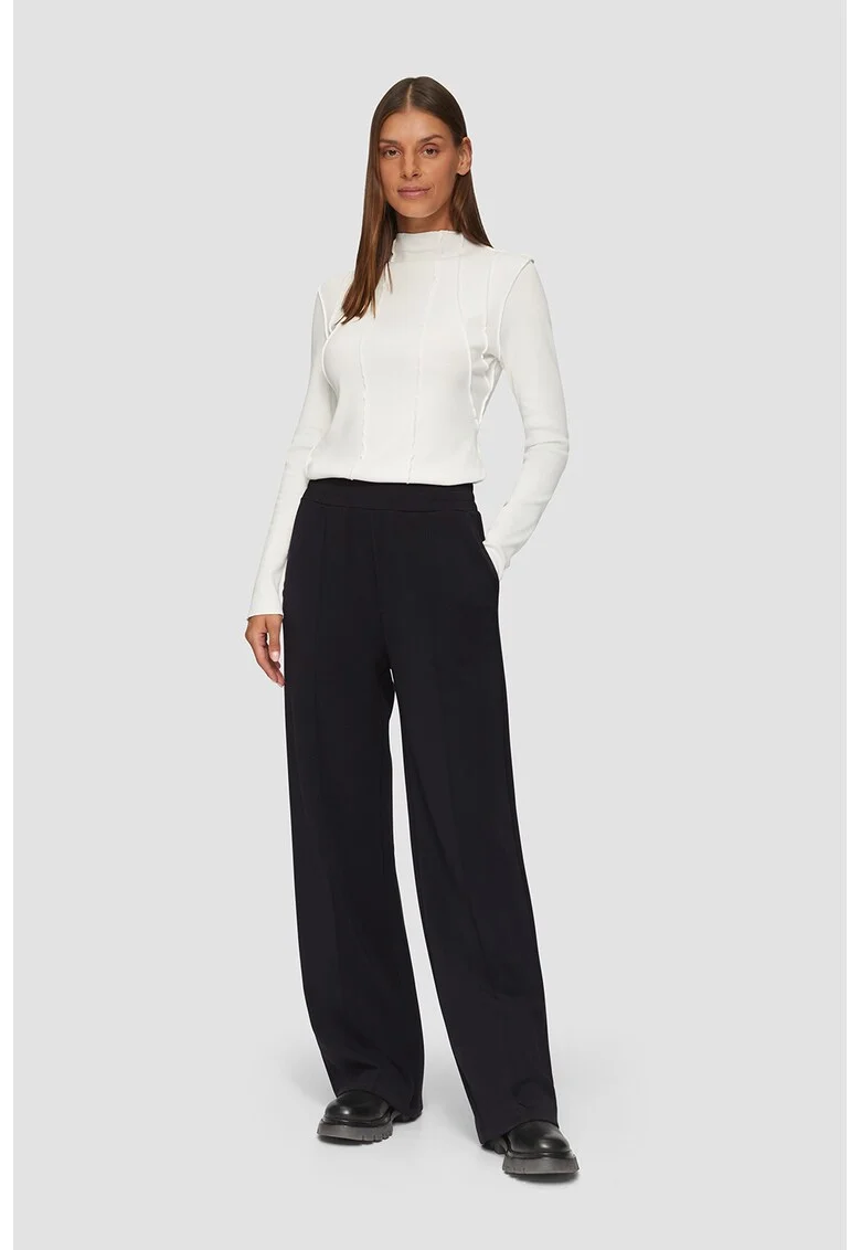 Pantaloni cu talie inalta si croiala ampla, Negru