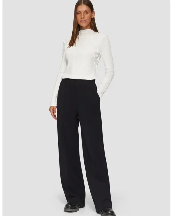 Pantaloni cu talie inalta si croiala ampla, Negru