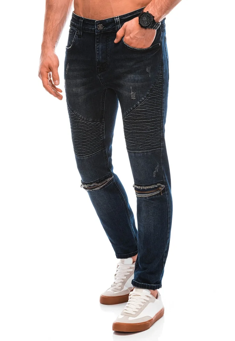 Blugi skinny cu detalii cu aspect deteriorat, Albastru inchis