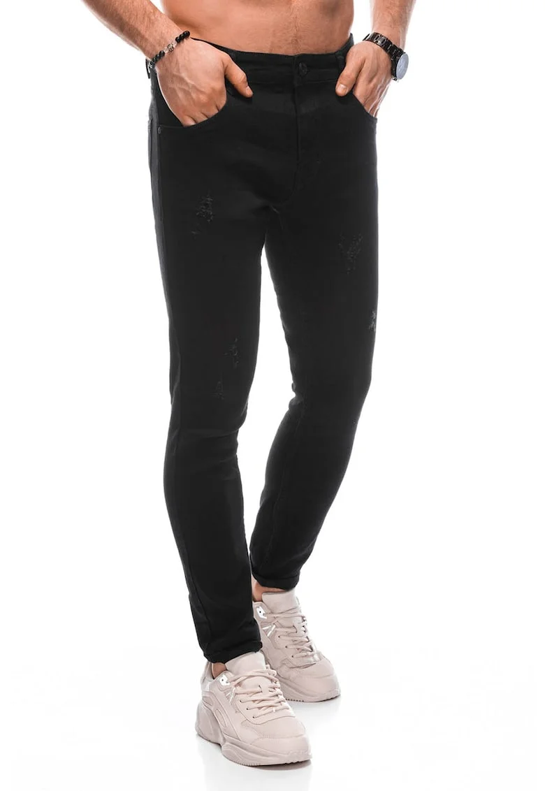 Blugi skinny cu detalii cu aspect deteriorat, Negru