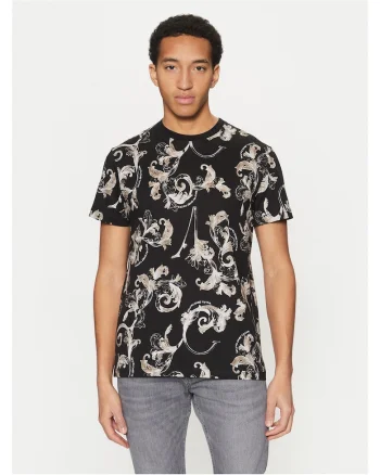 Tricou barbati  negru, bumbac, imprimeu abstract