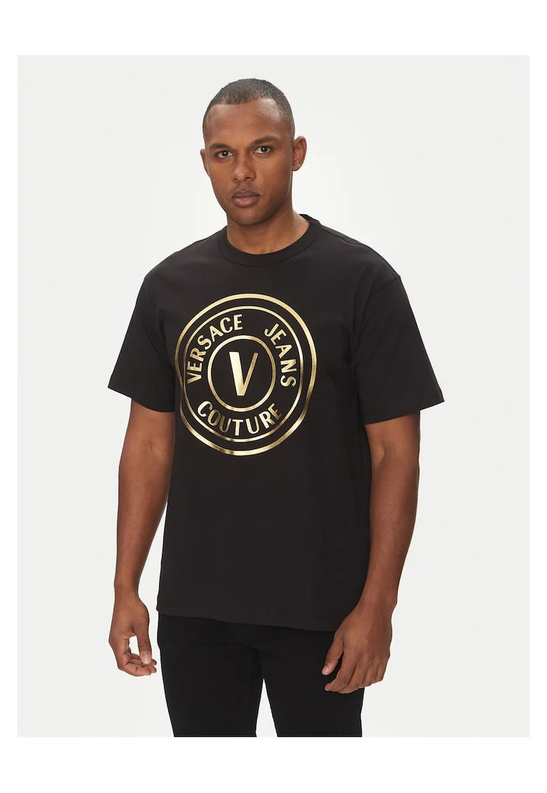 Tricou barbati  negru, bumbac, imprimeu logo auriu