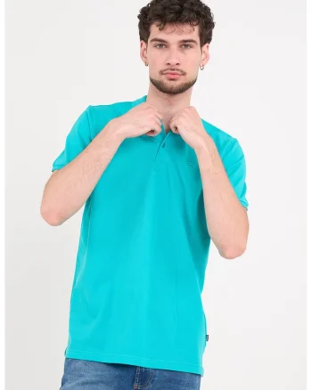 Tricou polo de bumbac cu aspect pique, Turcoaz