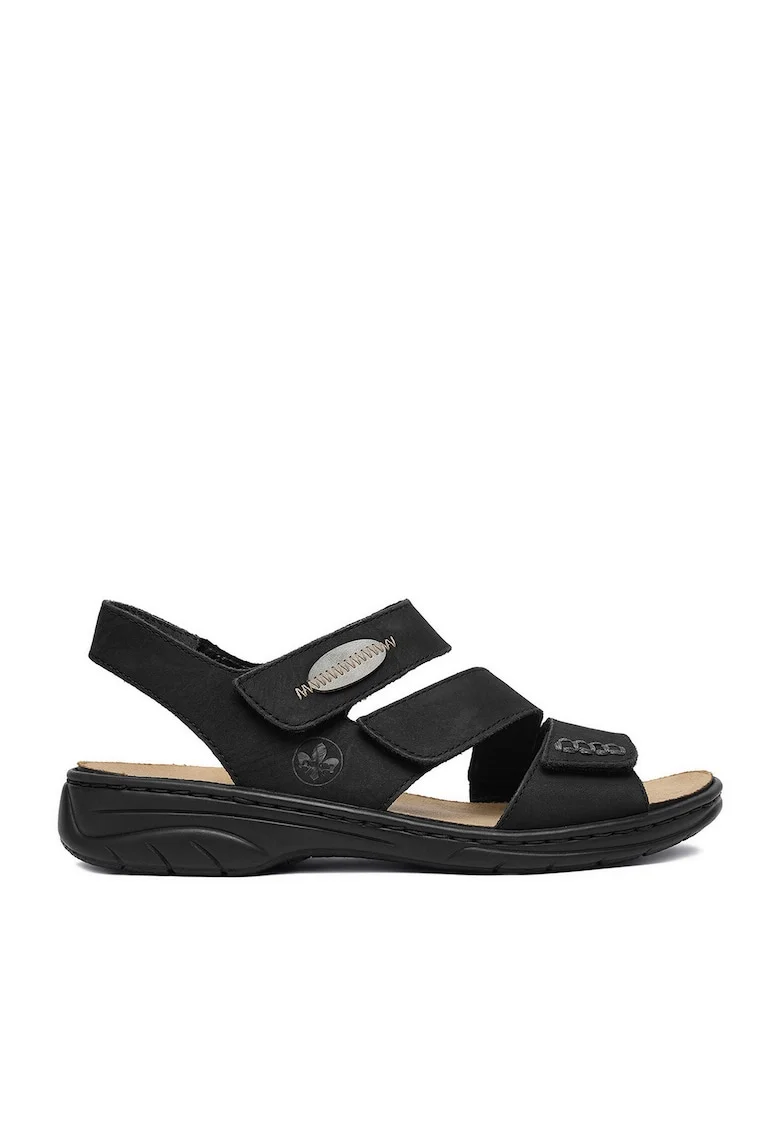 Sandale dama,  velcro, negru, piele naturala,