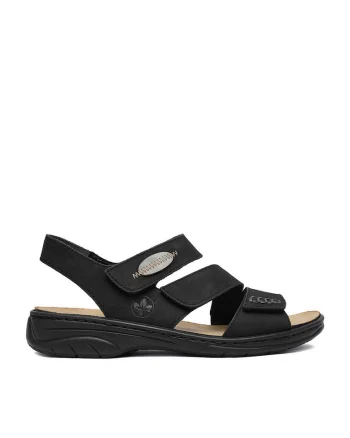 Sandale dama,  velcro, negru, piele naturala,