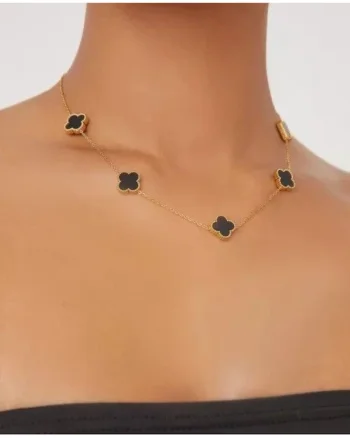 Colier  cu flori negre, placat cu aur de 14K, 40x5cm