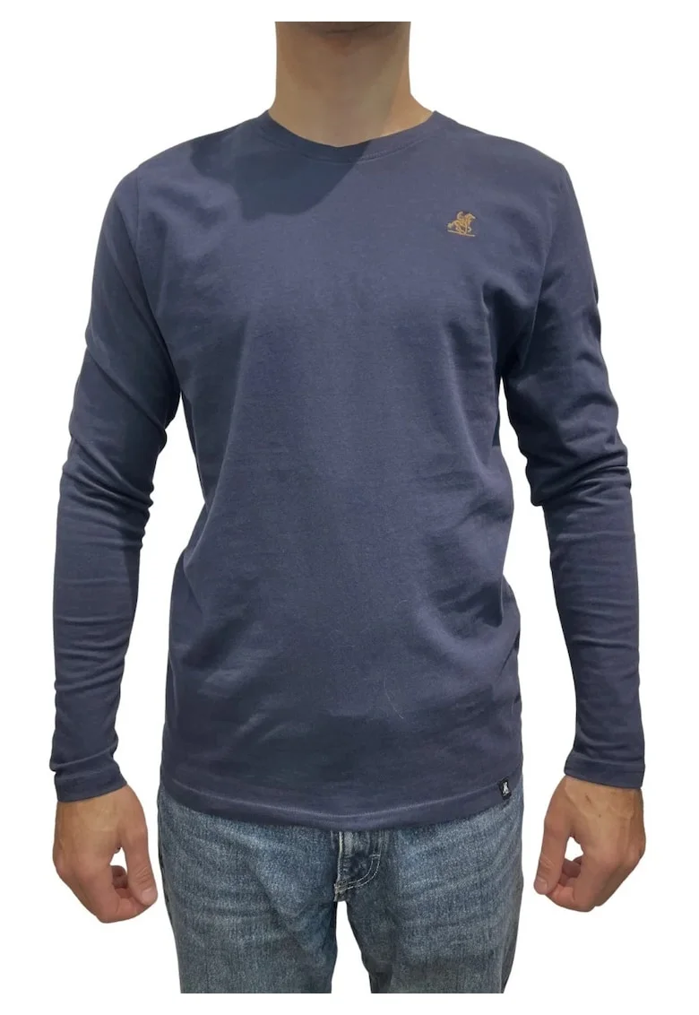 U.S. Grand POLO Tricou barbati cu maneca lunga si decolteu la baza gatului, Bleumarin inchis,