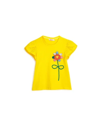 Tricou copii,  model cu floare, galben