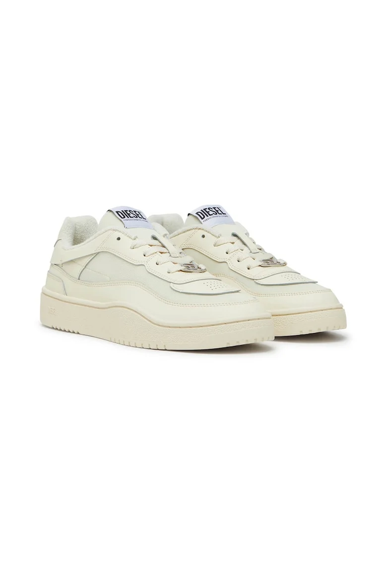 Pantofi sport low-cut din piele cu garnituri din material sintetic, Bej