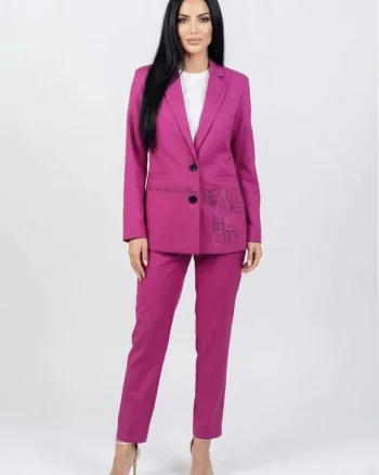 Sacou casual roz cu buzunare laterale
