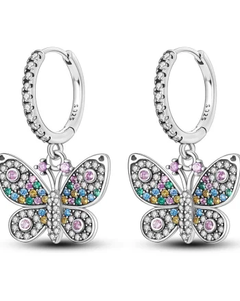 Cercei rotunzi argint 925, JW571, model fluture, placati cu rodiu