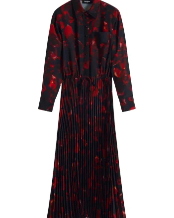 Rochie Camasa dama  rosu, negru, din material textil