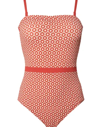 Costum de baie reversibil dama  rosu, bej