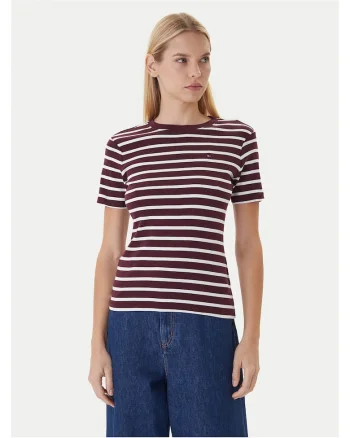 Tricou dama,  Alb/Bordeaux, Dungi