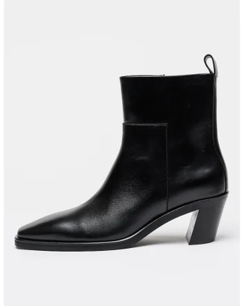 Botine din piele cu fermoar, Negru