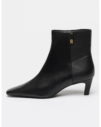 Botine din piele cu varf patrat, Negru
