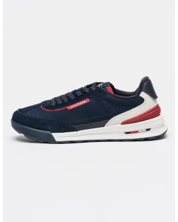 Pantofi sport low-cut cu garnituri din piele intoarsa, Bleumarin