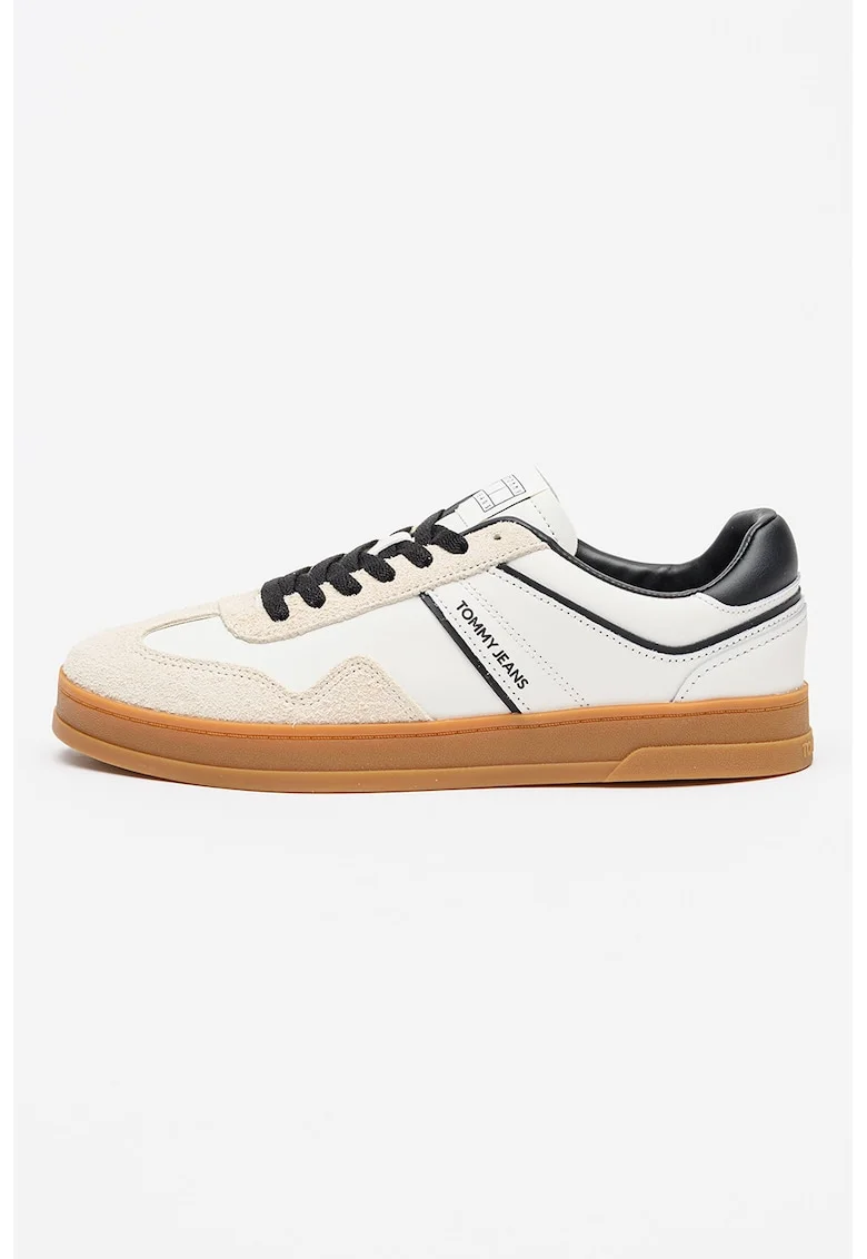 Pantofi sport cu insertii din piele Greenwich, Alb/Bej deschis