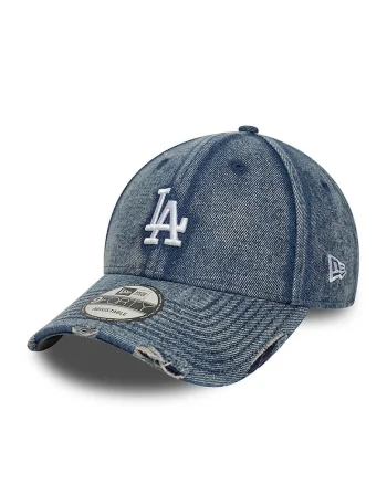 Sapca din denim cu aspect decolorat chimic si detalii cu aspect deteriorat 9Forty LA Dodgers, Albastru prafuit