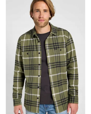 Camasa barbati,  model WORKER SHIRT 2.0, supradimensionata, verde, bumbac, Verde