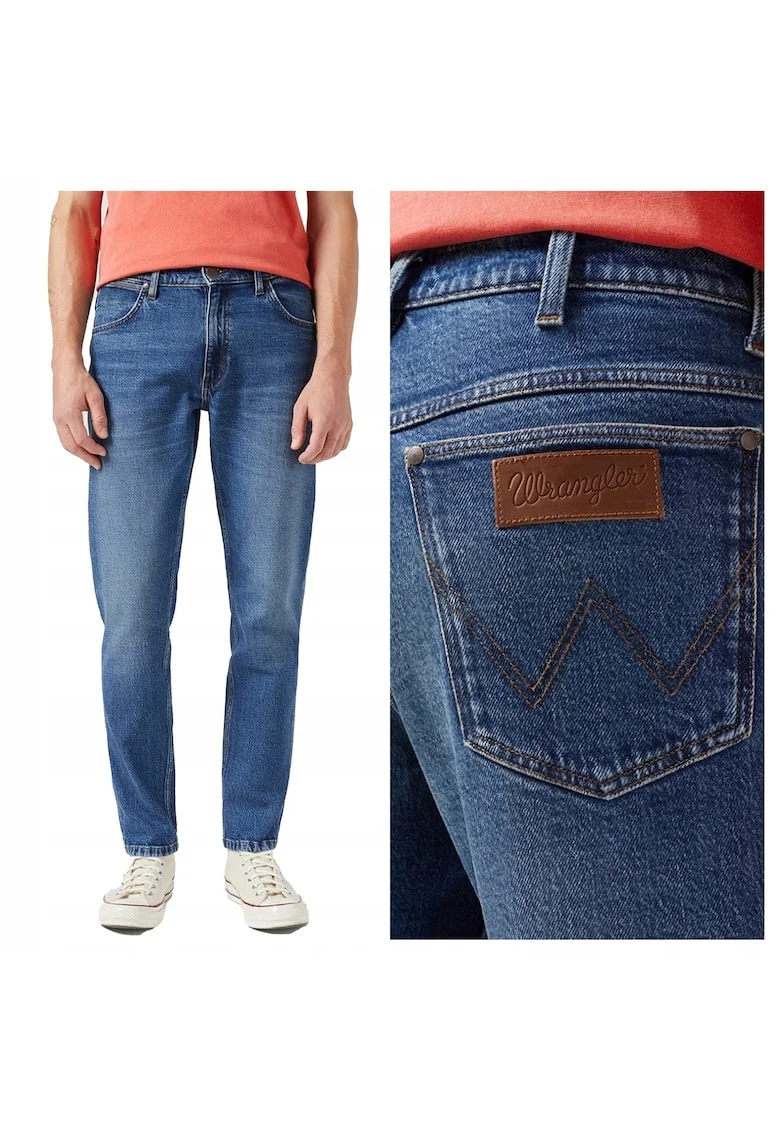 Blugi Barbati,  River, Straight Fit, Talie Medie, Fermoar, Lungi, 5 Buzunare, Bumbac, Elastan, Albastru, Albastru