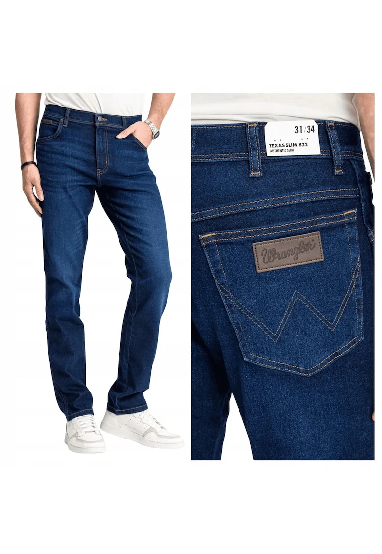 Blugi Barbati,  Texas, Slim Fit, Talie Medie, Fermoar, Lungi, 5 Buzunare, Bumbac, Elastan, W31-L34 US, Albastru