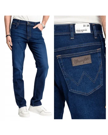 Blugi Barbati,  Texas, Slim Fit, Talie Medie, Fermoar, Lungi, 5 Buzunare, Bumbac, Elastan, W31-L34 US, Albastru