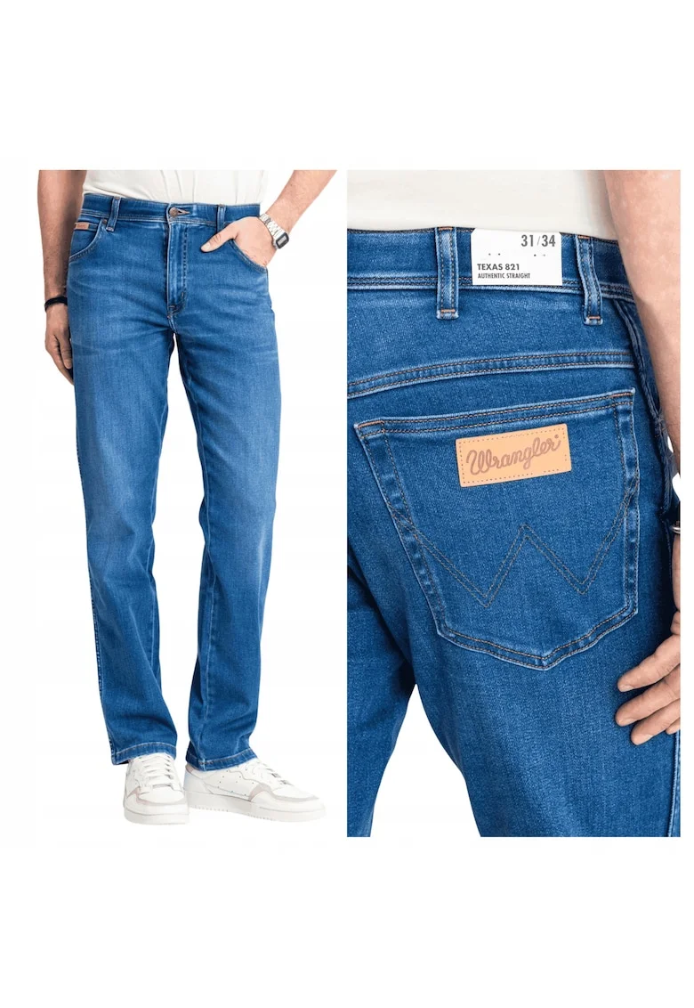 Blugi Barbati,  Texas, Straight Fit, Talie Medie, Fermoar, Lungi, 5 Buzunare, Bumbac, Elastan, Albastru, Albastru