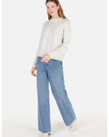 Pulover regular fit cu decolteu la baza gatului, Gri deschis