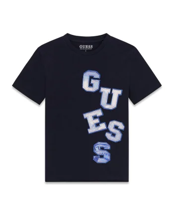 Tricou cu decolteu la baza gatului si imprimeu logo, Albastru ultramarin