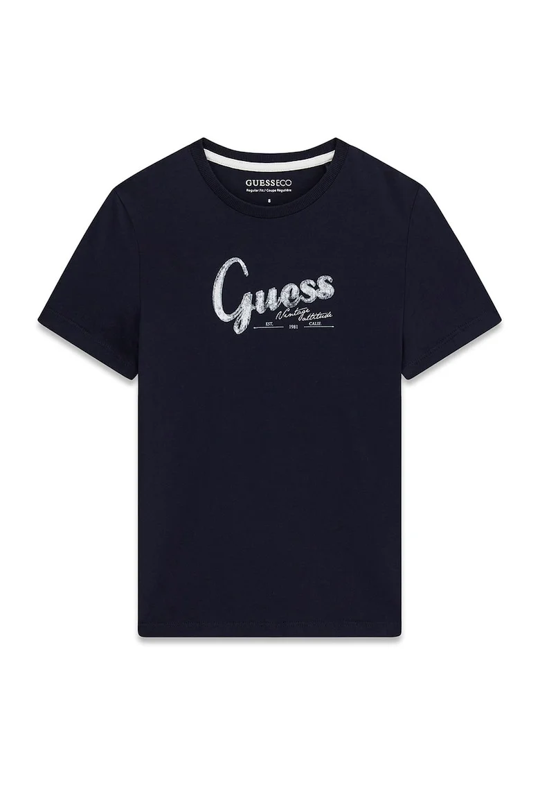 Tricou regular fit cu imprimeu logo, Albastru ultramarin/Alb murdar