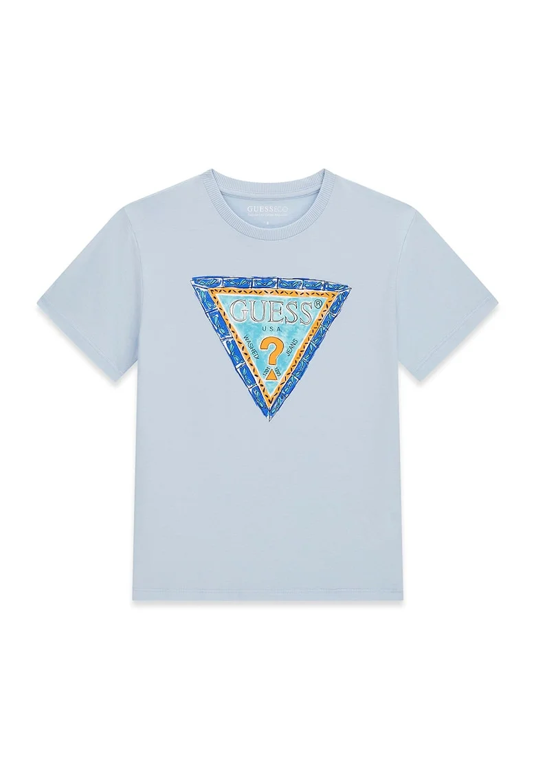 Tricou din bumbac cu imprimeu logo, Albastru deschis