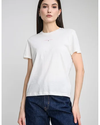 Tricou cu decolteu la baza gatului si detaliu logo, Alb murdar