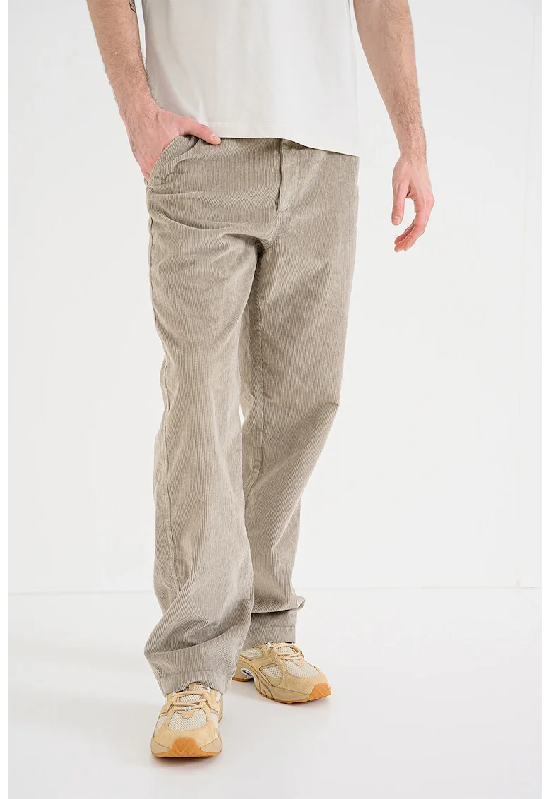 Pantaloni din reiat cu croiala dreapta, Maro taupe deschis
