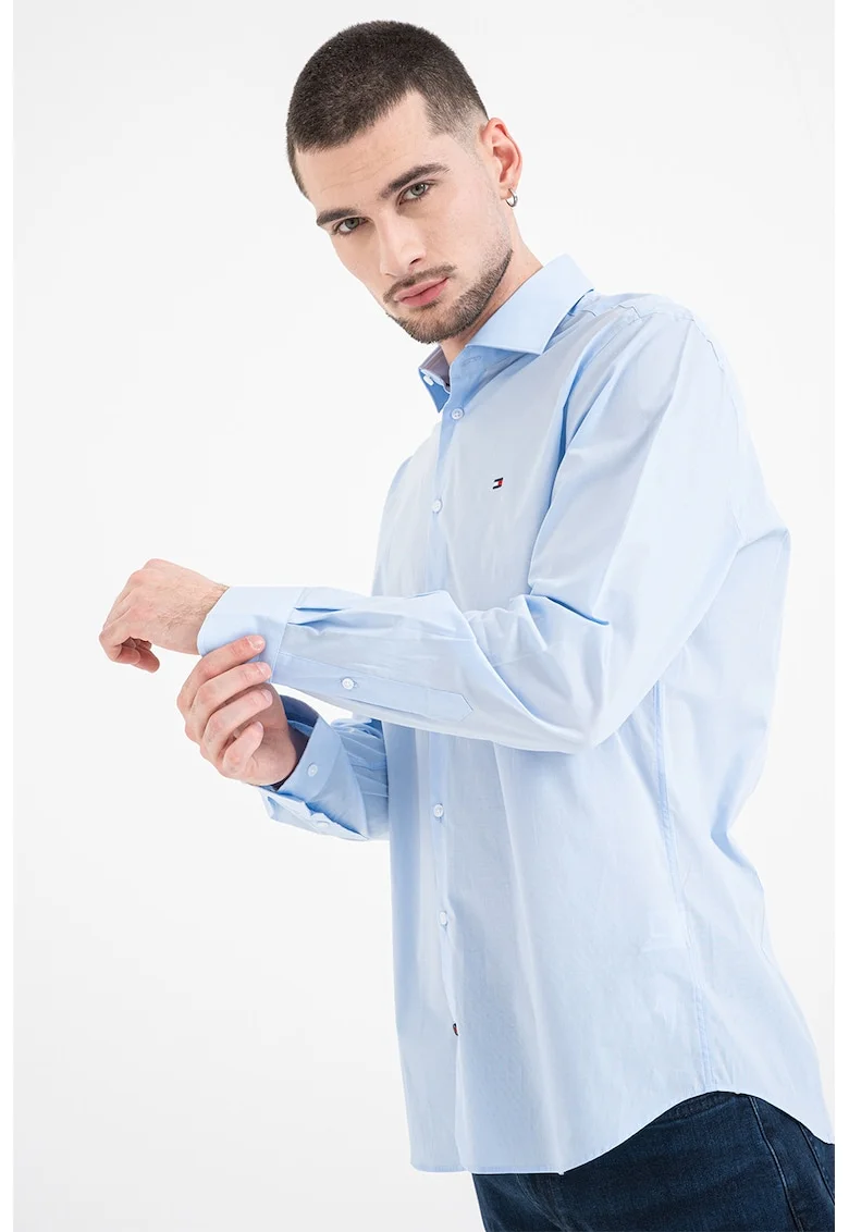 Camasa slim fit din amestec de bumbac, Albastru glaciar