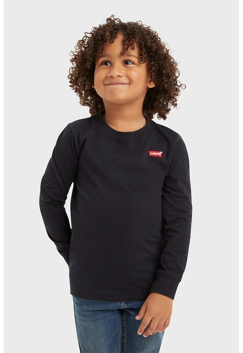 Bluza din amestec de bumbac cu detaliu logo, Negru