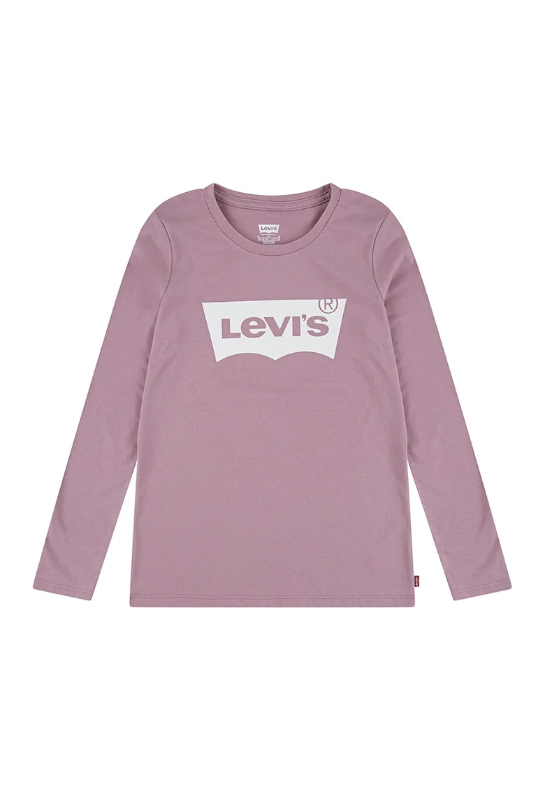 Bluza cu decolteu rotund si imprimeu logo, Violet prafuit