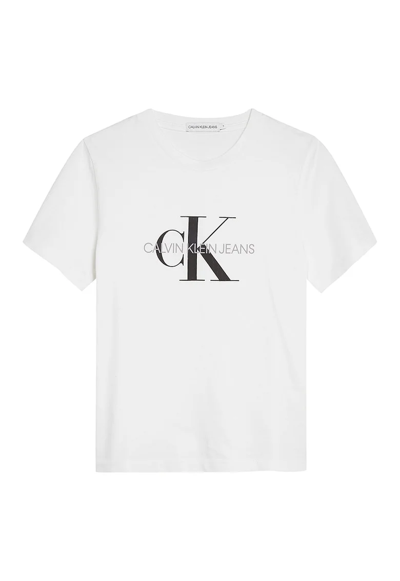 CALVIN KLEIN, Tricou de bumbac organic cu imprimeu logo, Negru/Alb optic