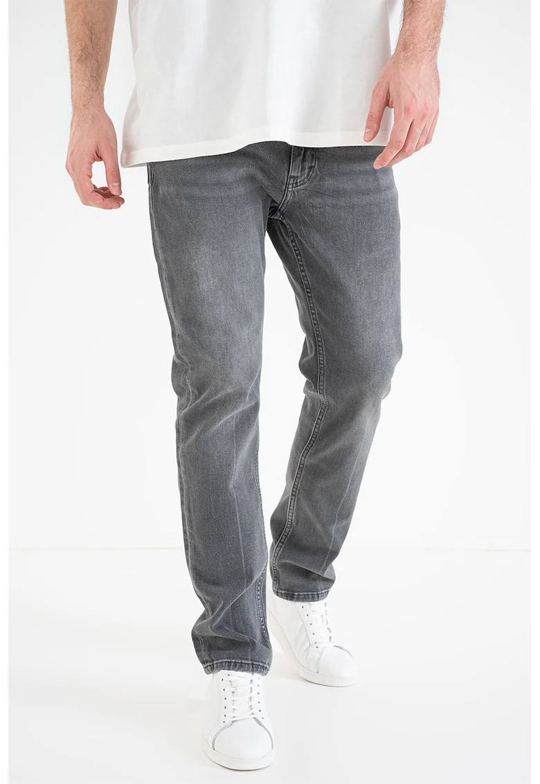 Blugi conici cu design cinci buzunare 708, Gri inchis