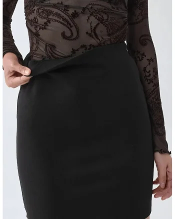 Fusta Mini  cu Talie Inalta, Neagra, Viscoza si Elastan