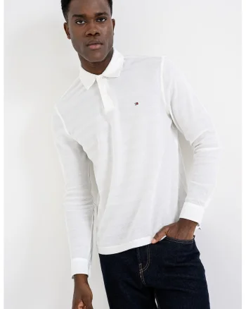 Bluza polo cu logo discret, Alb optic