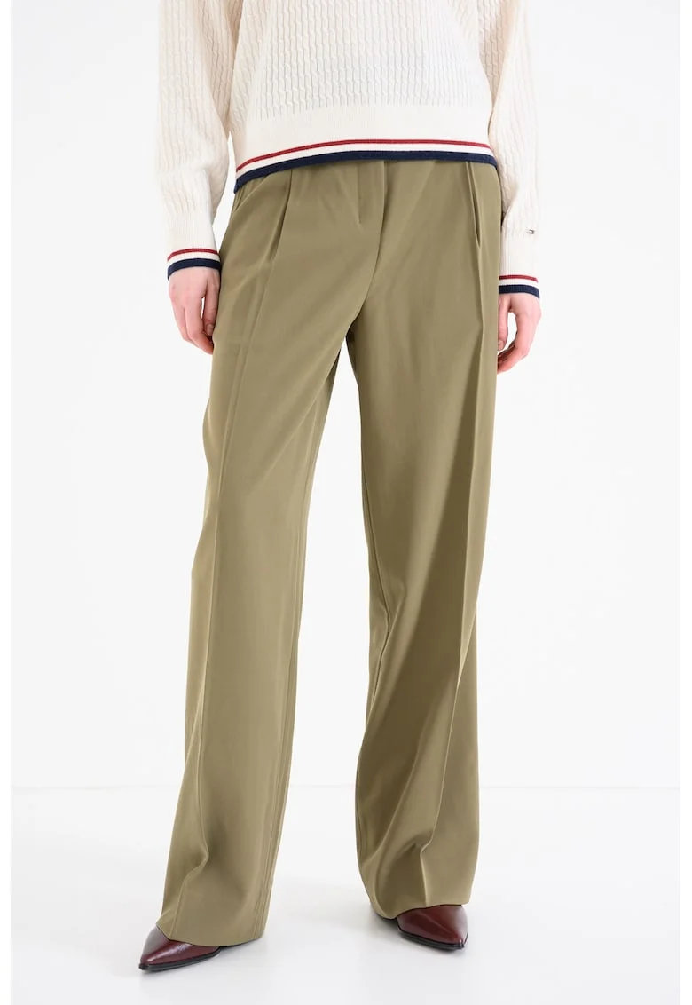 Pantaloni cu croiala ampla si talie medie, Verde masliniu
