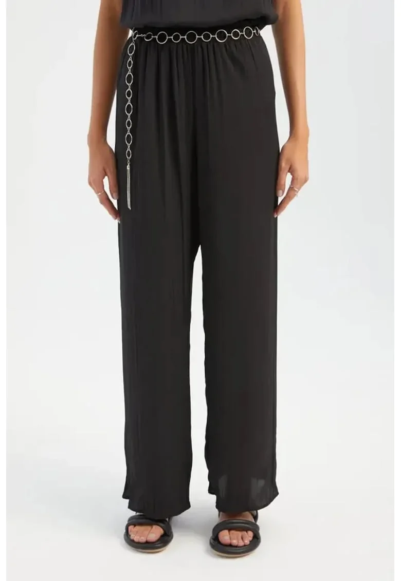 Pantaloni dama,  cu talie inalta, croiala dreapta, negri, textil