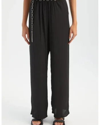 Pantaloni dama,  cu talie inalta, croiala dreapta, negri, textil
