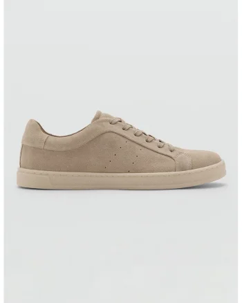 Pantofi sport uni din piele intoarsa, Maro camel